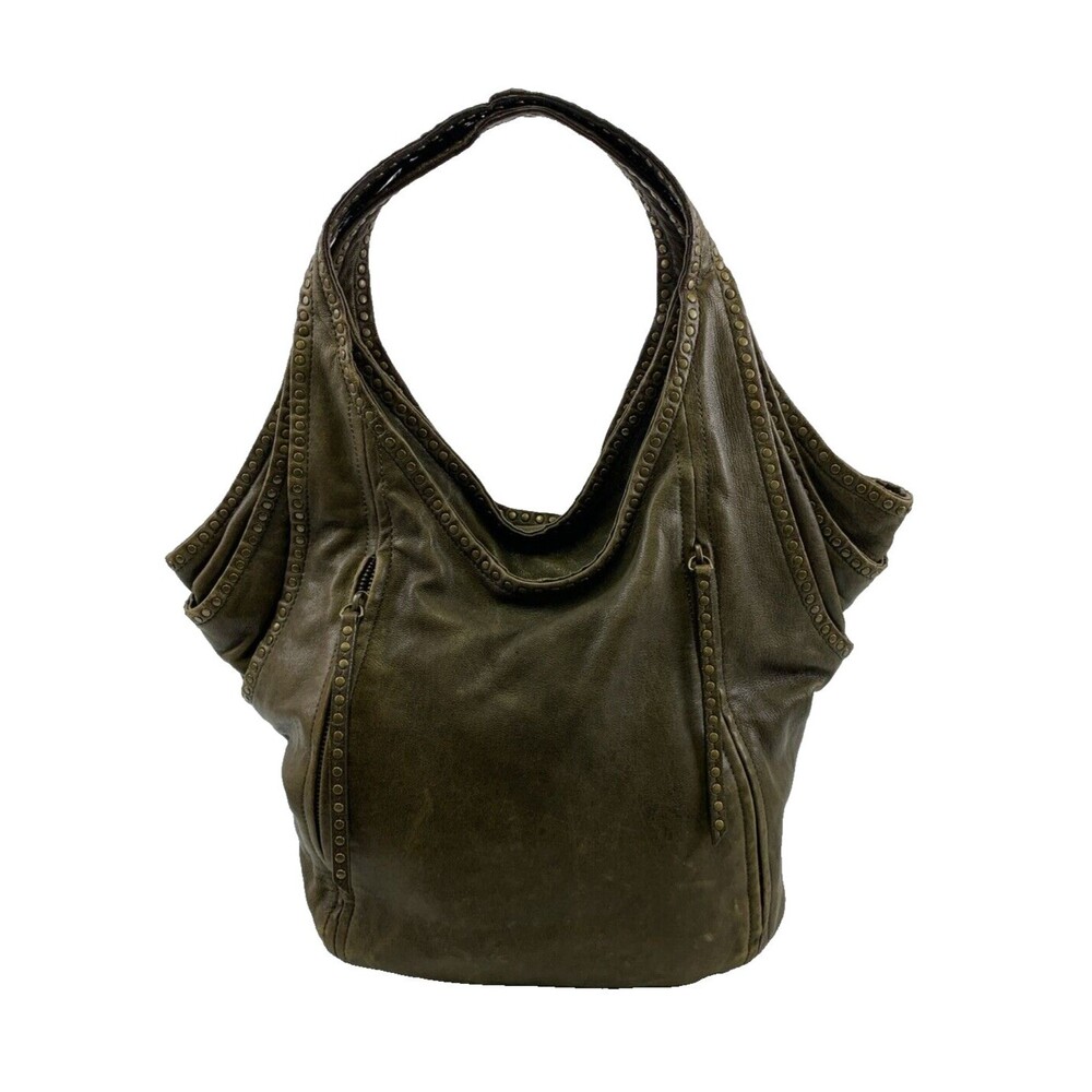 Kooba buttery Leather Handbag Purse Studded Trim Hobo Bag Double Handles